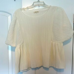 Madewell Texture & Thread Micropleat Top Womens Large Cream Flutter Sleeves